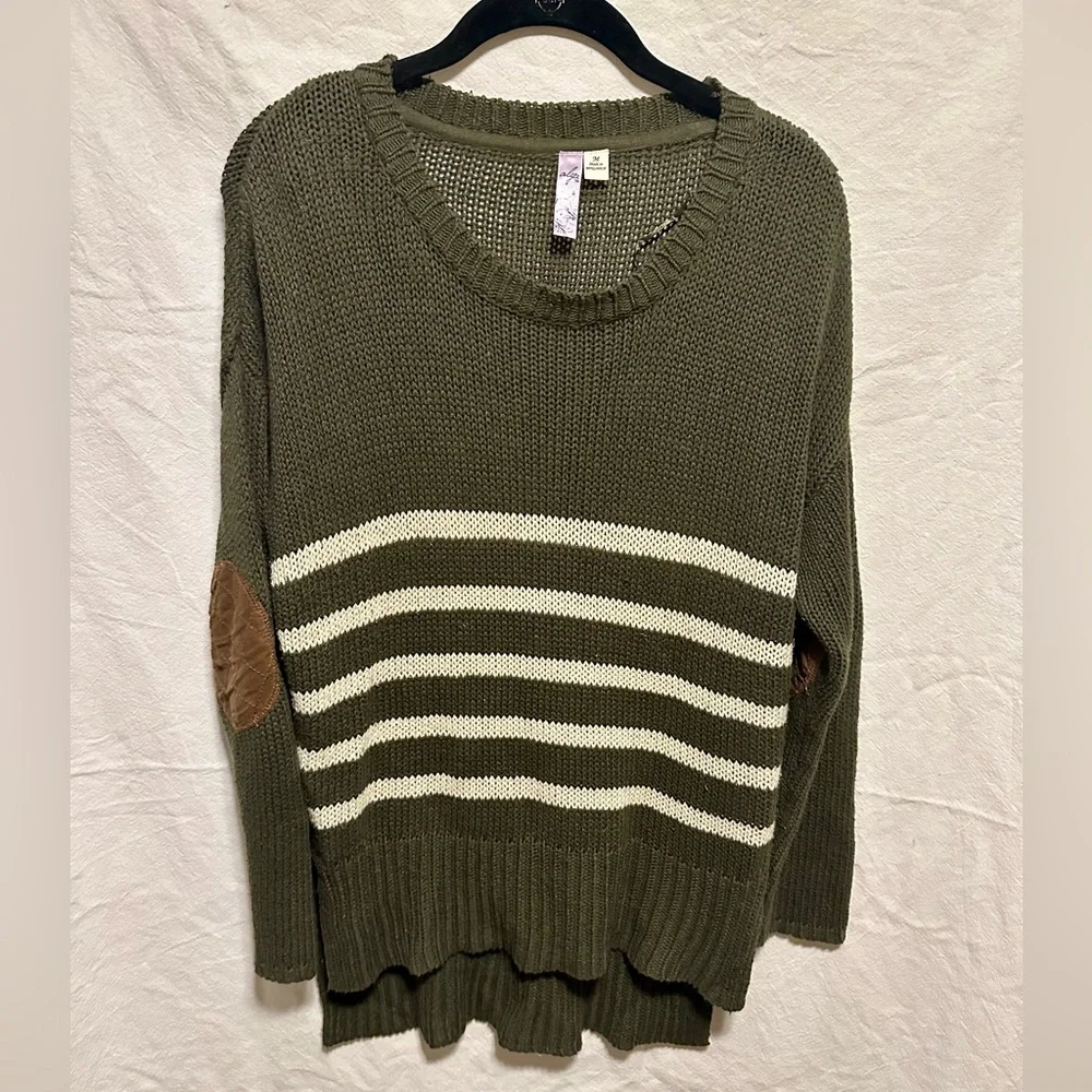 Alya Oversized Striped Crewneck Sweater with Elbow Patches Size M